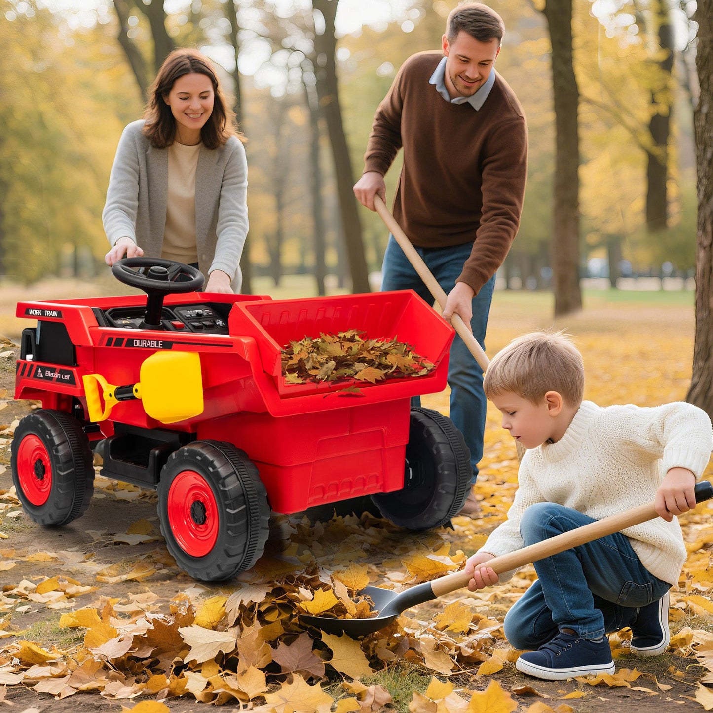 Garvee Ride - P Series: 12V Kids Ride On Dump Truck Electric Car Toy with Remote Control, Auto Dump Bed & Shovel, Durable Plastic, LED Lights & Music, Rose Red, Outdoor Play for Toddlers - Red