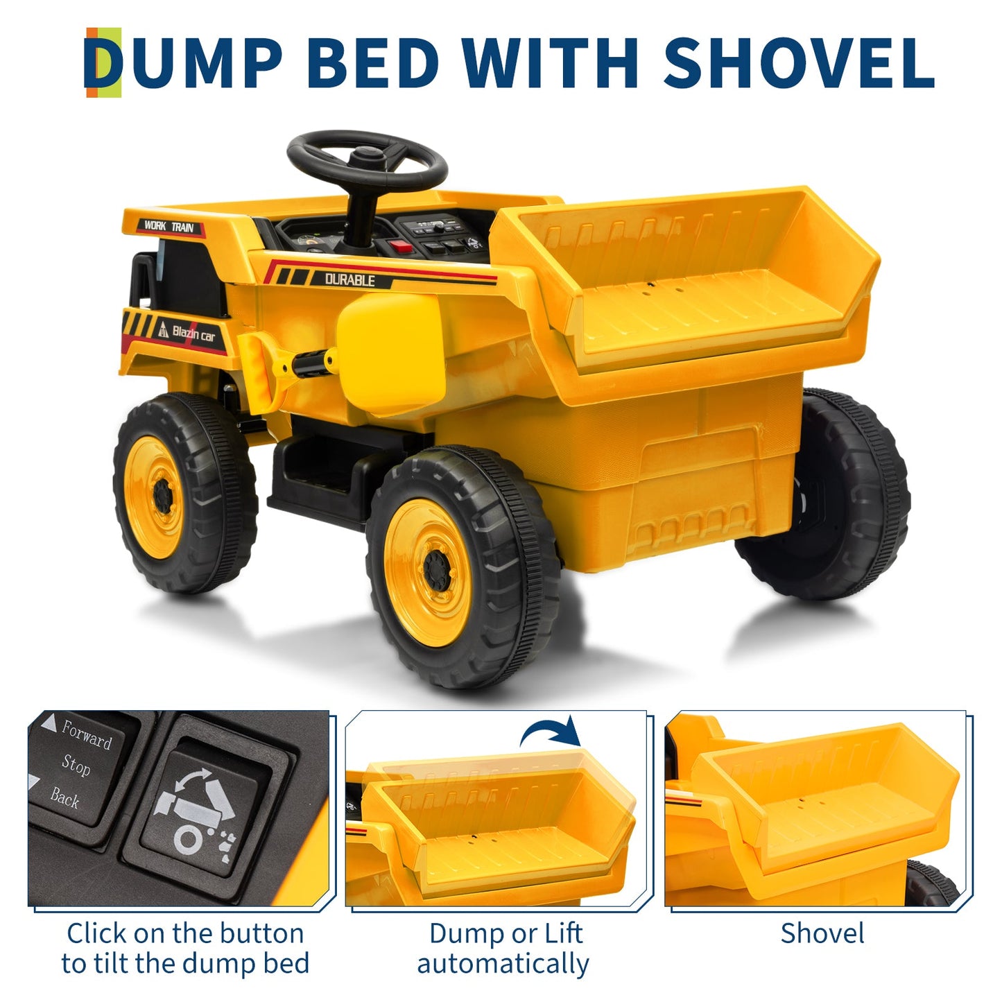 Garvee Ride - P Series: 12V Ride On Dump Truck for Kids with Remote Control & Electric Dump Bed, Durable PP Plastic, Spacious 16.5" Seat, Music, Headlights, Soft Start, Yellow, Outdoor Play