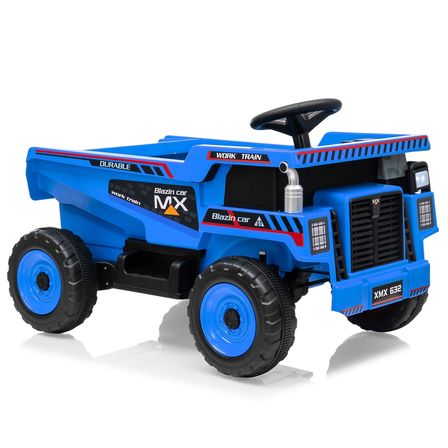 Garvee Ride - P Series: 12V Kids Ride On Dump Truck Electric Car Toy with Remote Control, Auto Dump Bed & Shovel, Dual 30W Motors, Durable Plastic, LED Lights, Music, Blue, Outdoor Play