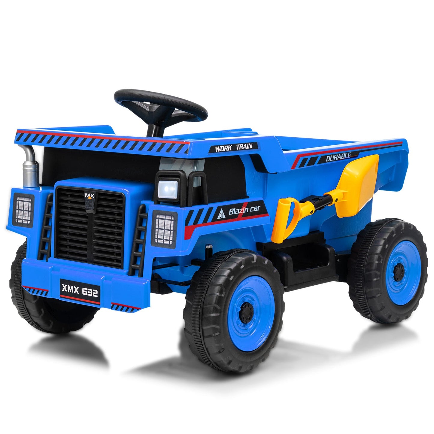 Garvee Ride - P Series: 12V Kids Ride On Dump Truck Electric Car Toy with Remote Control, Auto Dump Bed & Shovel, Dual 30W Motors, Durable Plastic, LED Lights, Music, Blue, Outdoor Play