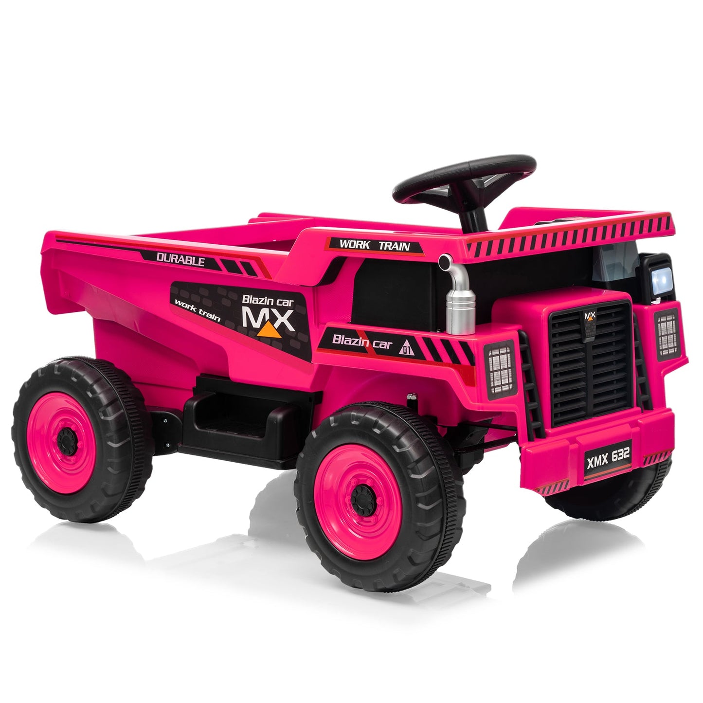 Garvee Ride - P Series: 12V Kids Ride On Dump Truck Electric Car Toy with Remote Control, Auto Dump Bed & Shovel, Durable Plastic, LED Lights & Music, Rose Red, Outdoor Play for Toddlers