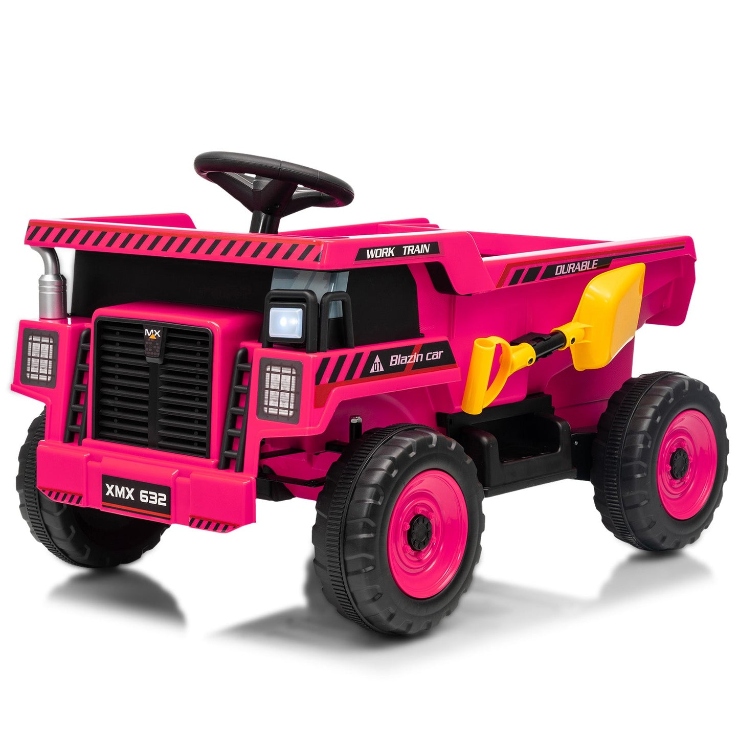 Garvee Ride - P Series: 12V Kids Ride On Dump Truck Electric Car Toy with Remote Control, Auto Dump Bed & Shovel, Durable Plastic, LED Lights & Music, Rose Red, Outdoor Play for Toddlers