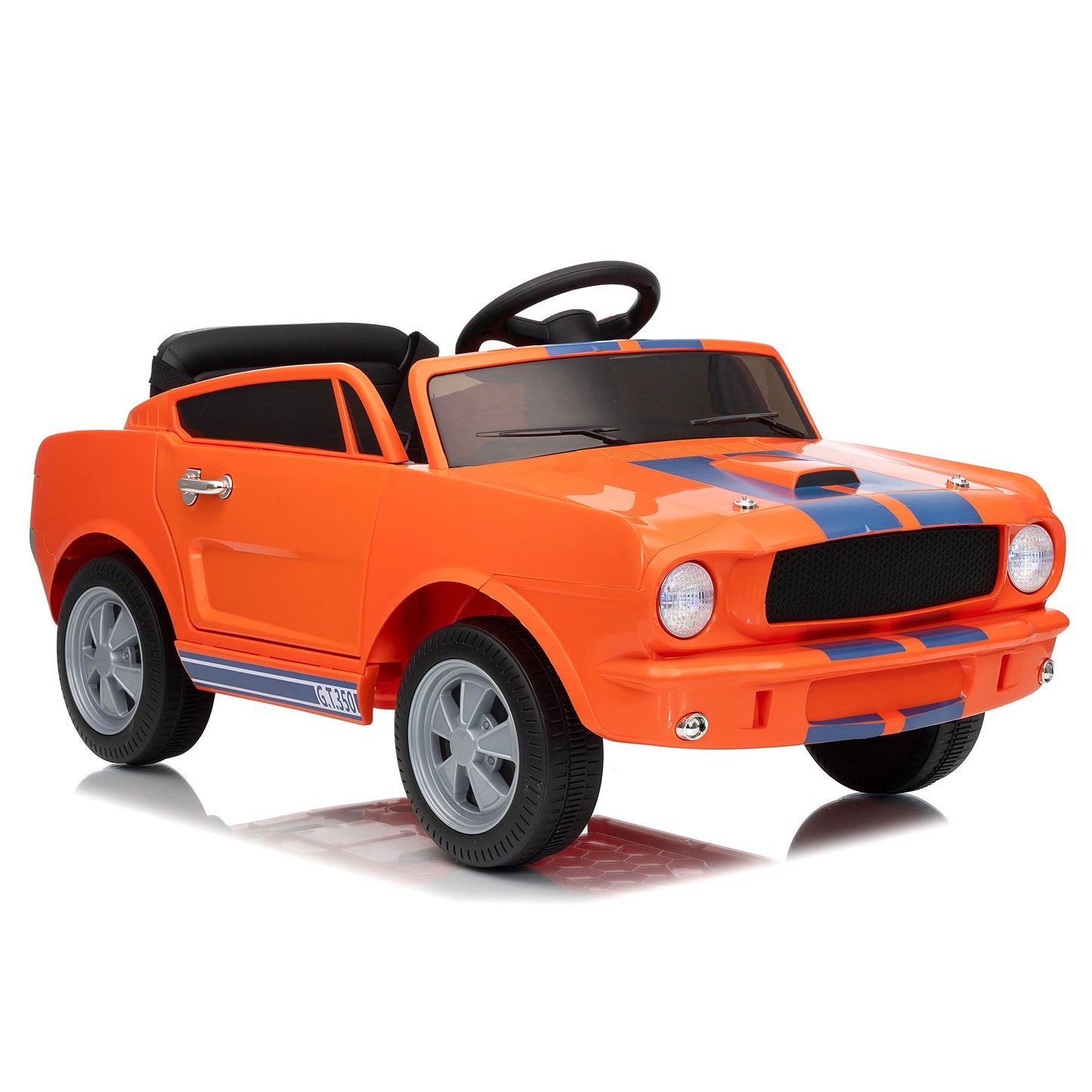 Garvee Ride - P Series: 12V Ride On Licensed Shelby GT350 Electric Car for Toddlers, Remote & Pedal Control, Safety Belt, LED Lights, 2 Speeds, Orange, Ages 3+, Outdoor Play