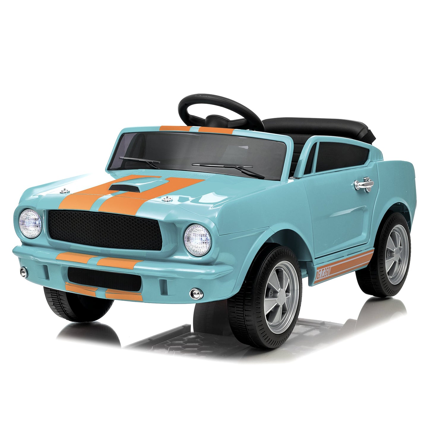 Garvee Ride - P Series: 12V Ride On Shelby GT350 Electric Car for Toddlers with Remote Control, 2 Speeds, Safety Belt, LED Lights, Music, Light Blue, Ages 3+, Indoor/Outdoor