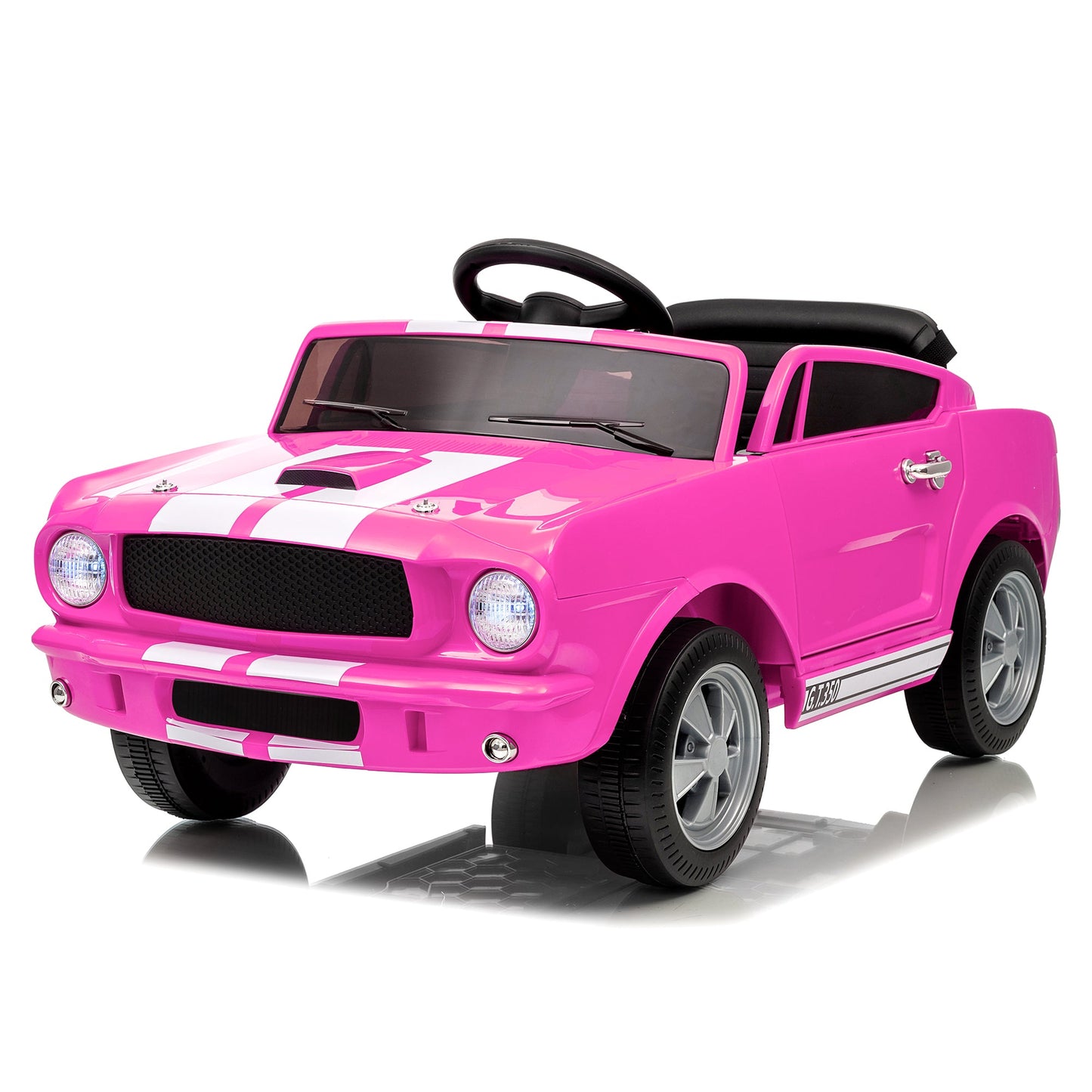 Garvee Ride - P Series: 12V Kids Ride On Car Shelby GT350 Electric Vehicle with Remote Control, LED Lights, Music, USB Port, 2 Speeds, Pink for Outdoor Fun