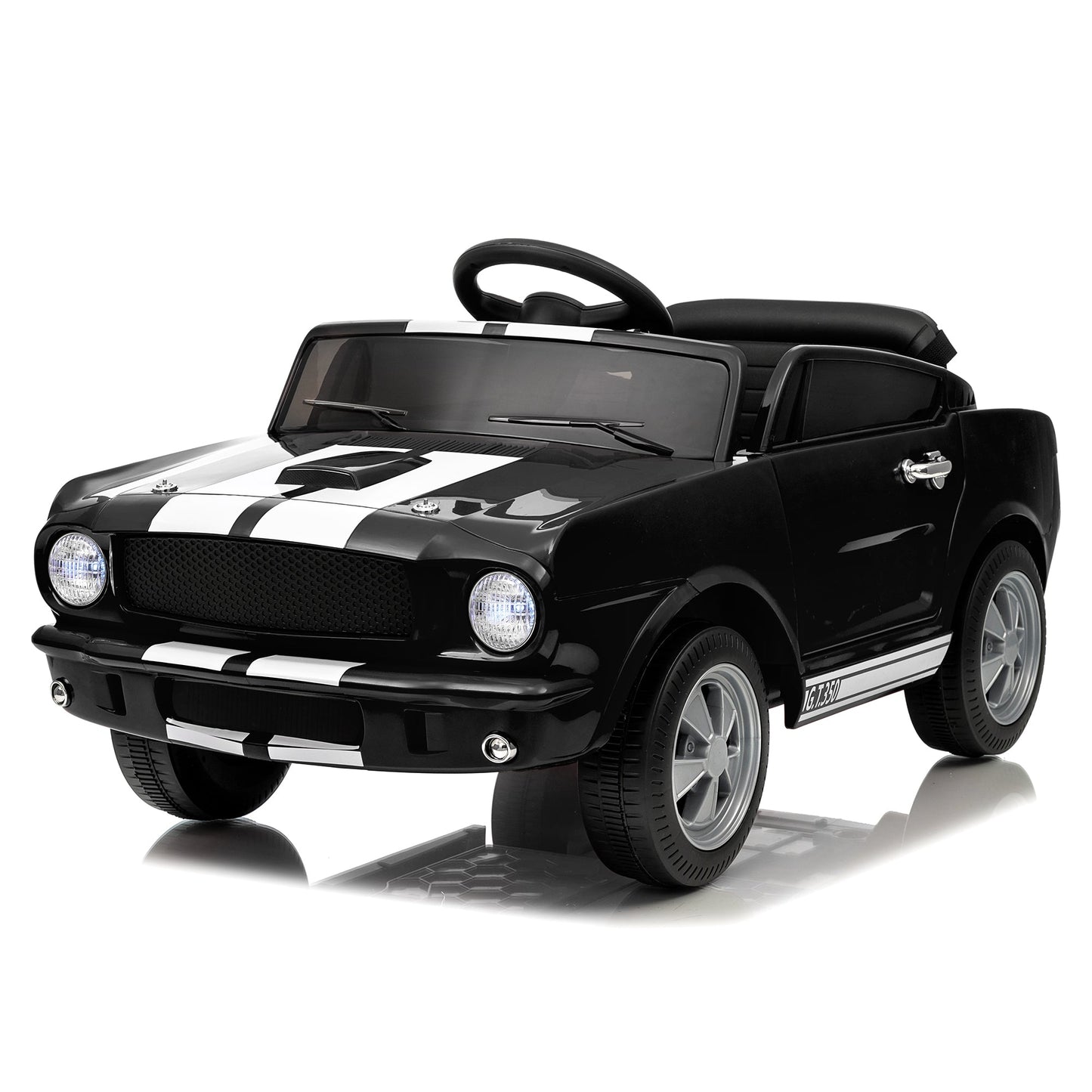 Garvee Ride - P Series: 12V Kids Ride On Car Shelby GT350 Electric Vehicle with Remote Control, LED Lights, Music, USB Port, Safety Harness, Black for Outdoor Play