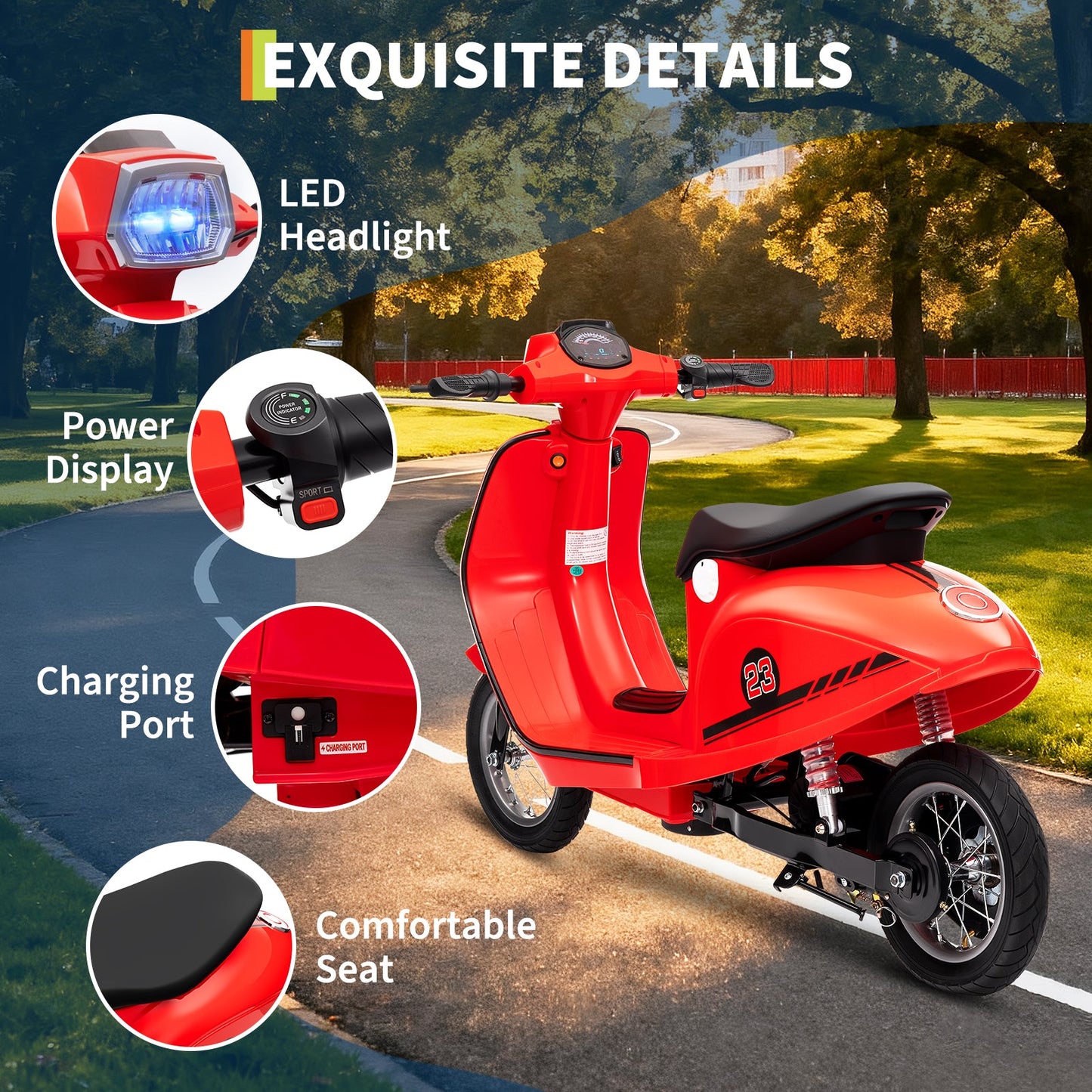 Garvee Ride - G Series: 24V 350W 14MPH Speed Rear Brake Twist Grip Throttle LED Light Blue Durable Pneumatic Tires Outdoor Riding