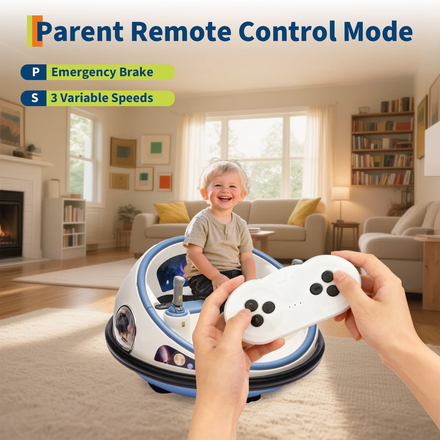 Garvee Ride B Series Kids Electric Bumper Car with Parent Remote Control, 360° Spinning, Music, Safety Belt, White, Toddlers 2-3 Years