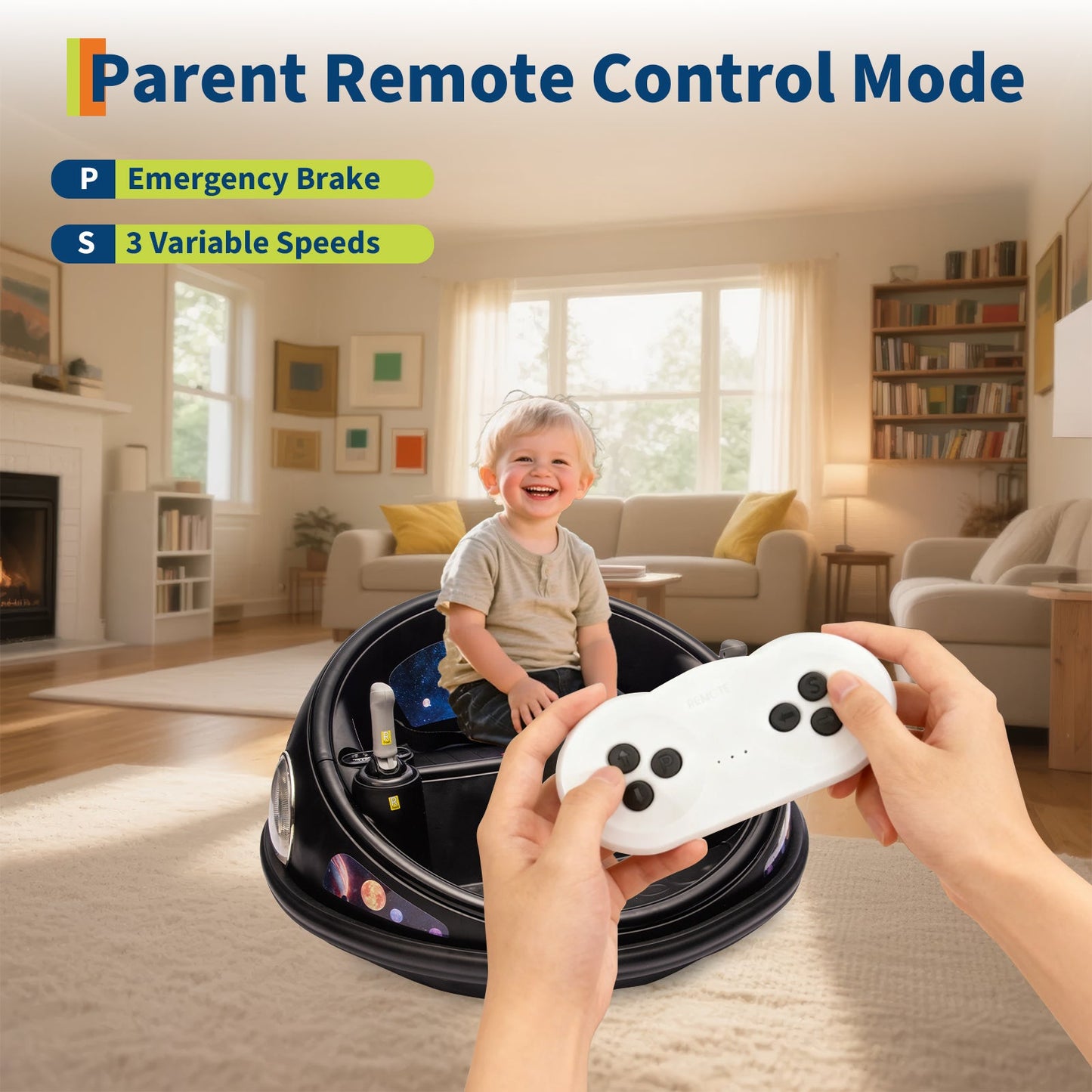 Garvee Ride B Series Kids Electric Bumper Car with Parent Remote Control, 360° Spinning, Music, 2 Speed Modes, Safety Belt, Black, Toddlers 2-3 Years