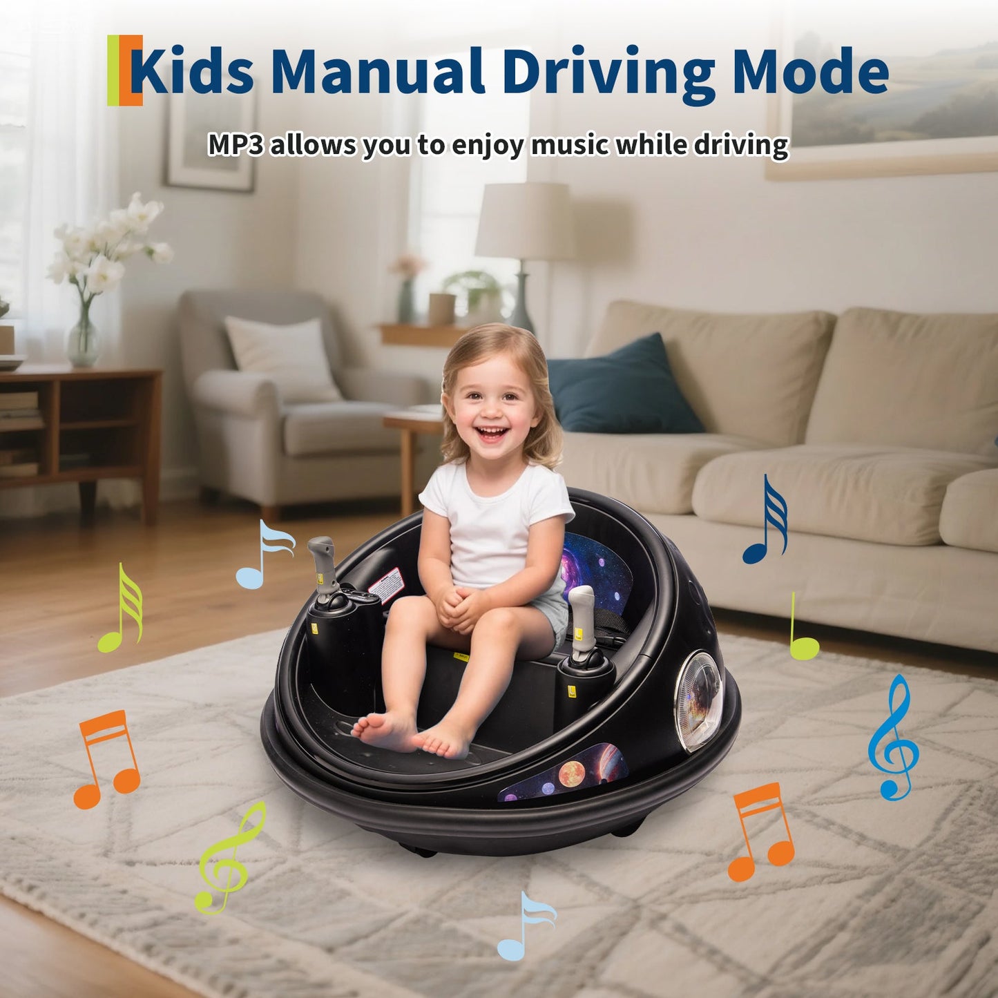 Garvee Ride B Series Kids Electric Bumper Car with Parent Remote Control, 360° Spinning, Music, 2 Speed Modes, Safety Belt, Black, Toddlers 2-3 Years