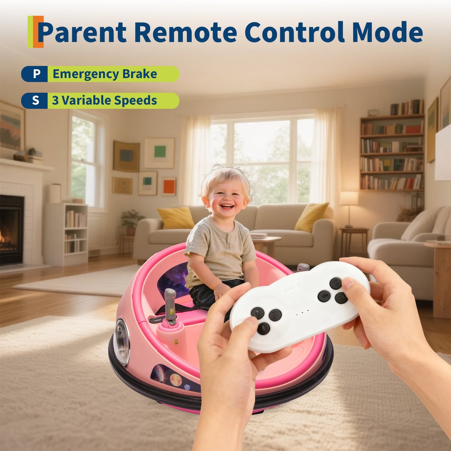 Garvee Ride B Series 12V Kids Electric Bumper Car with Parent Remote Control, 360° Spinning, Music, Safety Belt, Pink, Toddlers 2-3 Years