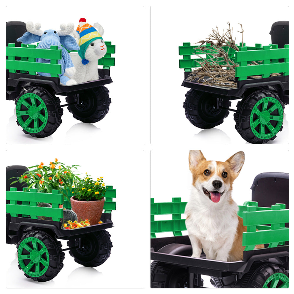 Garvee Ride - P Series: 12V Kids Ride On Tractor with Trailer, LED Lights, Battery Powered Toy Vehicle for Boys Girls, Outdoor Play Farm Truck Green