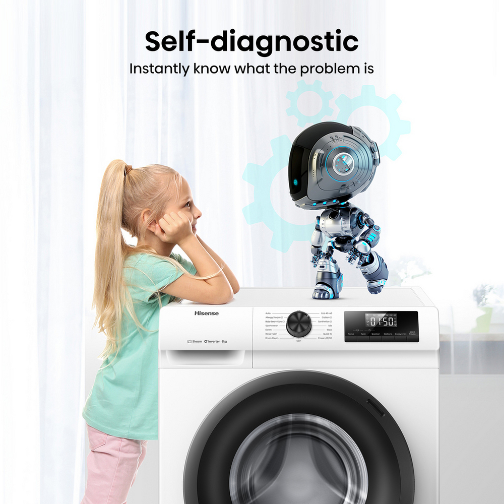 Hisense 1 Series WF1Q8041BW 8kg 1400 Spin Freestanding Steam Washing Machine White