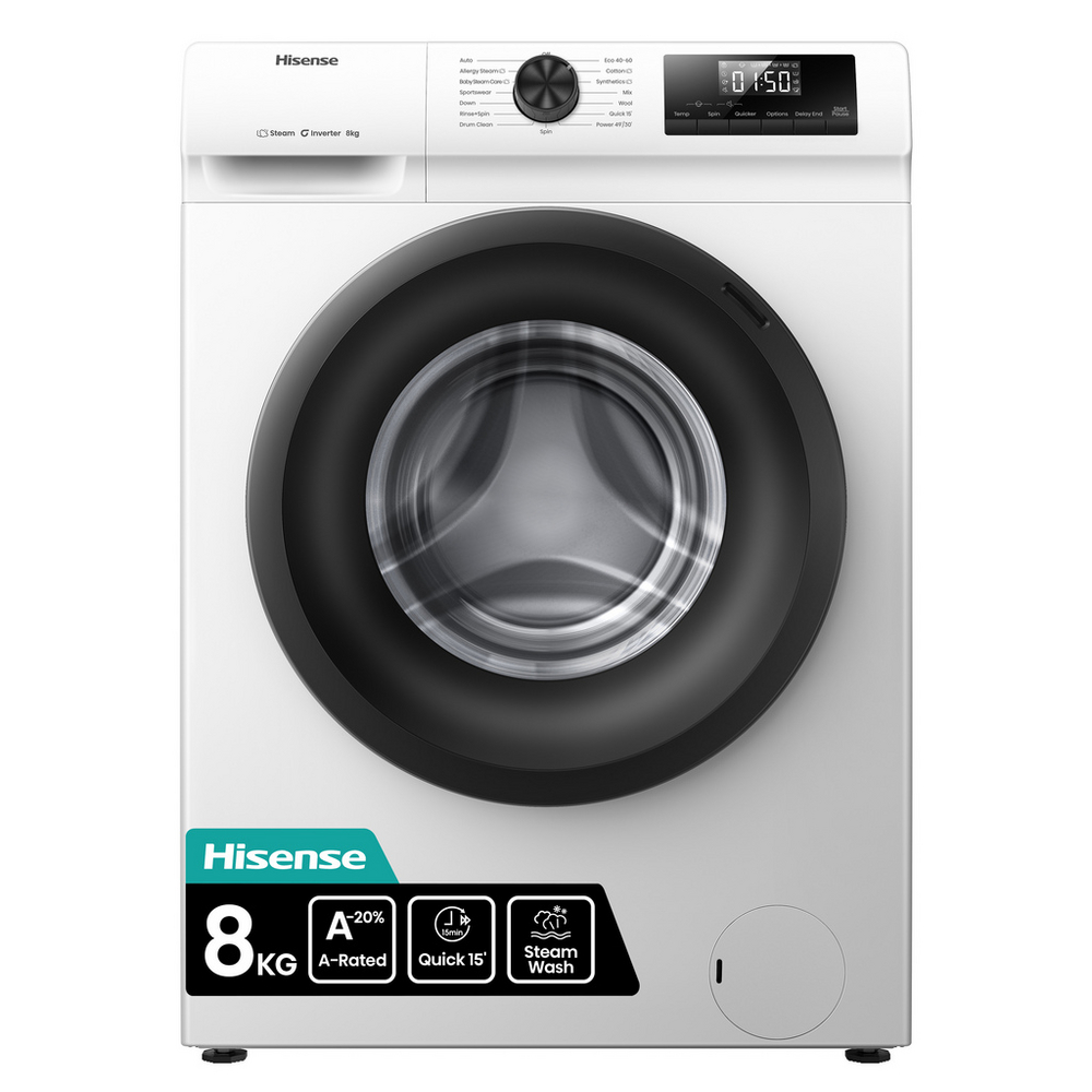 Hisense 1 Series WF1Q8041BW 8kg 1400 Spin Freestanding Steam Washing Machine White