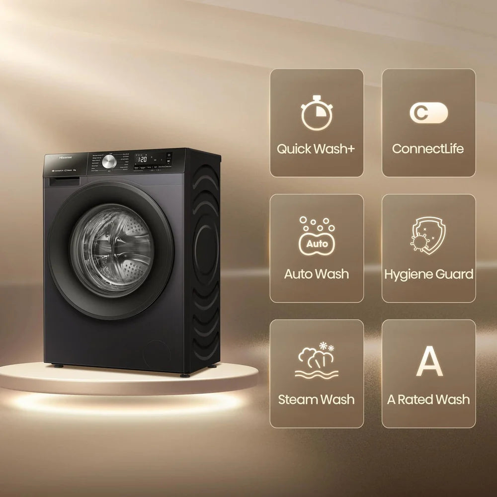 Hisense 3S Series WF3S8043BB3 WiFi-enabled 8kg 1400 Spin Washing Machine Black - A Rated