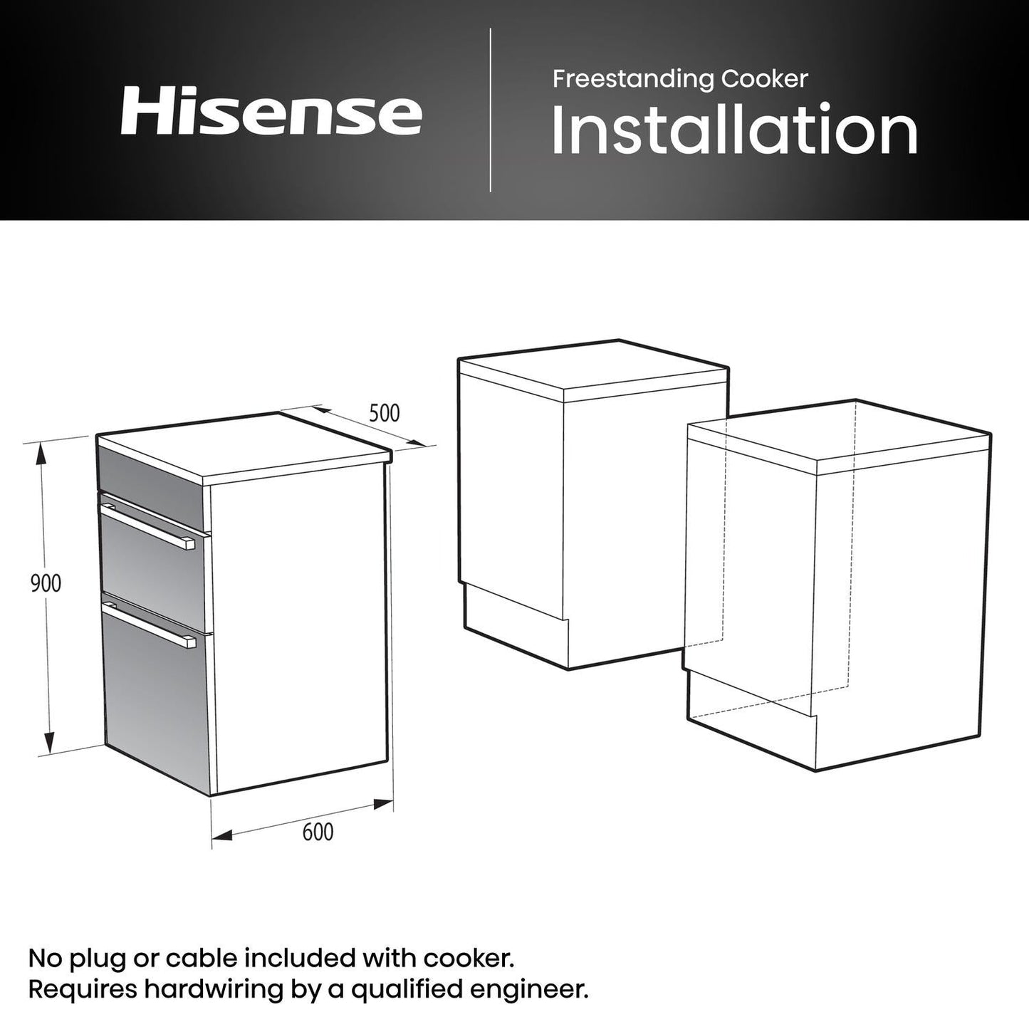 Hisense HDCEC5C10B 50cm Double Oven Electric Cooker with Ceramic Hob Black - A Rated