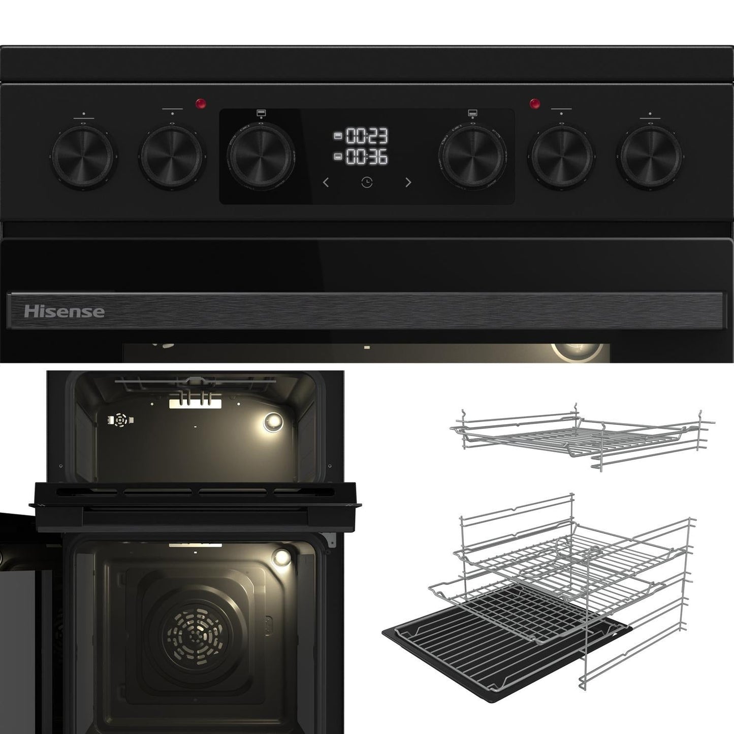 Hisense HDCEC5C10B 50cm Double Oven Electric Cooker with Ceramic Hob Black - A Rated