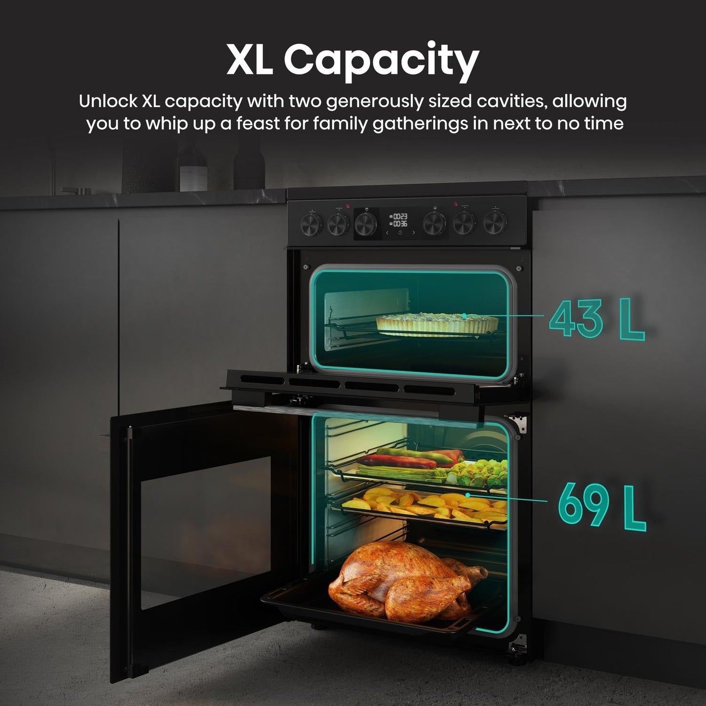 Hisense HDCEC5C10B 50cm Double Oven Electric Cooker with Ceramic Hob Black - A Rated