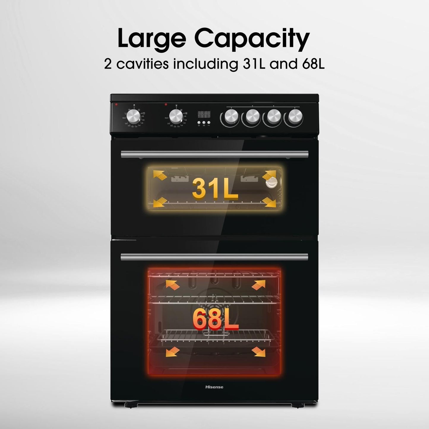 Hisense HDE3211BBUK 60cm Double Oven Electric Cooker with Ceramic Hob Black - A+ Rated