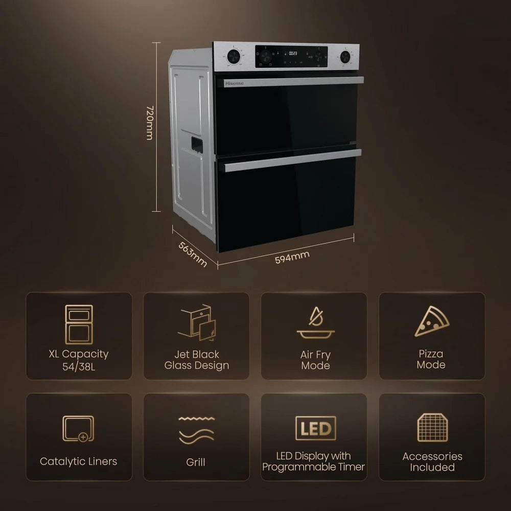 Hisense Hi6 BUD714221CX 54/38L Built Under Electric Double Oven Stainless Steel - A Rated