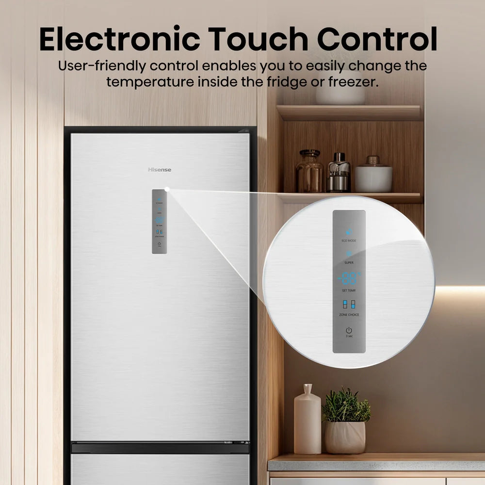 Hisense RB395N4BCE 60/40 Total No Frost Fridge Freezer Stainless Steel - E Rated