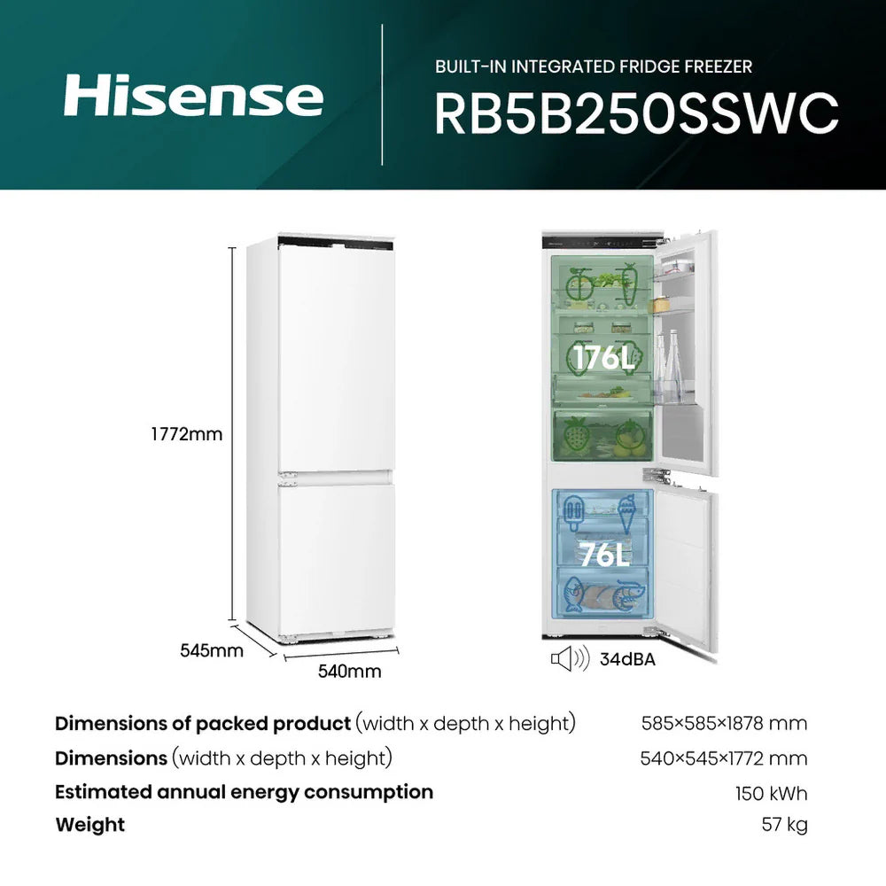 Hisense RB5B250SSWC1 Integrated 60/40 Total No Frost Smart Fridge Freezer