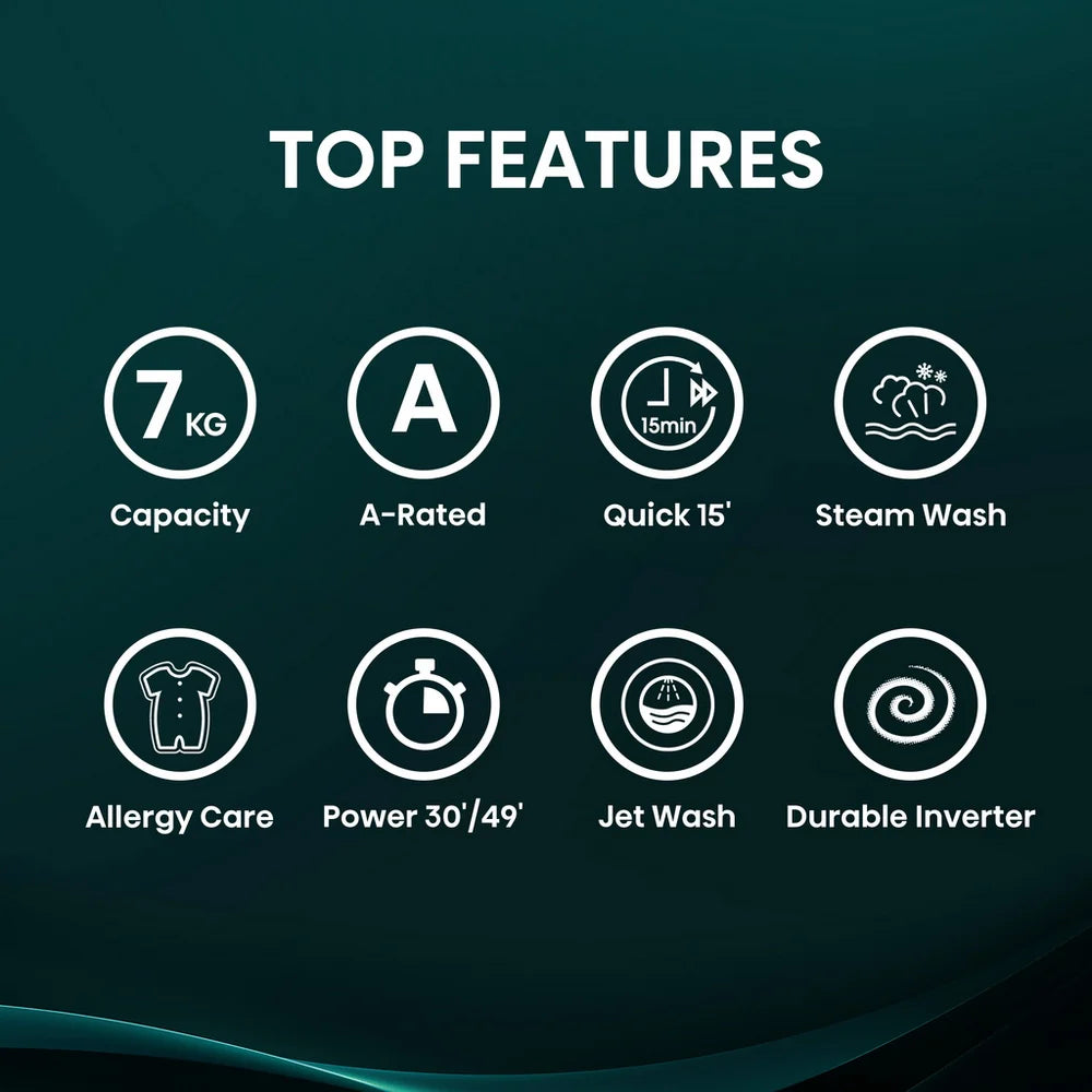 Hisense WF1Q7021BW 7kg 1200 Spin Freestanding Steam Washing Machine White
