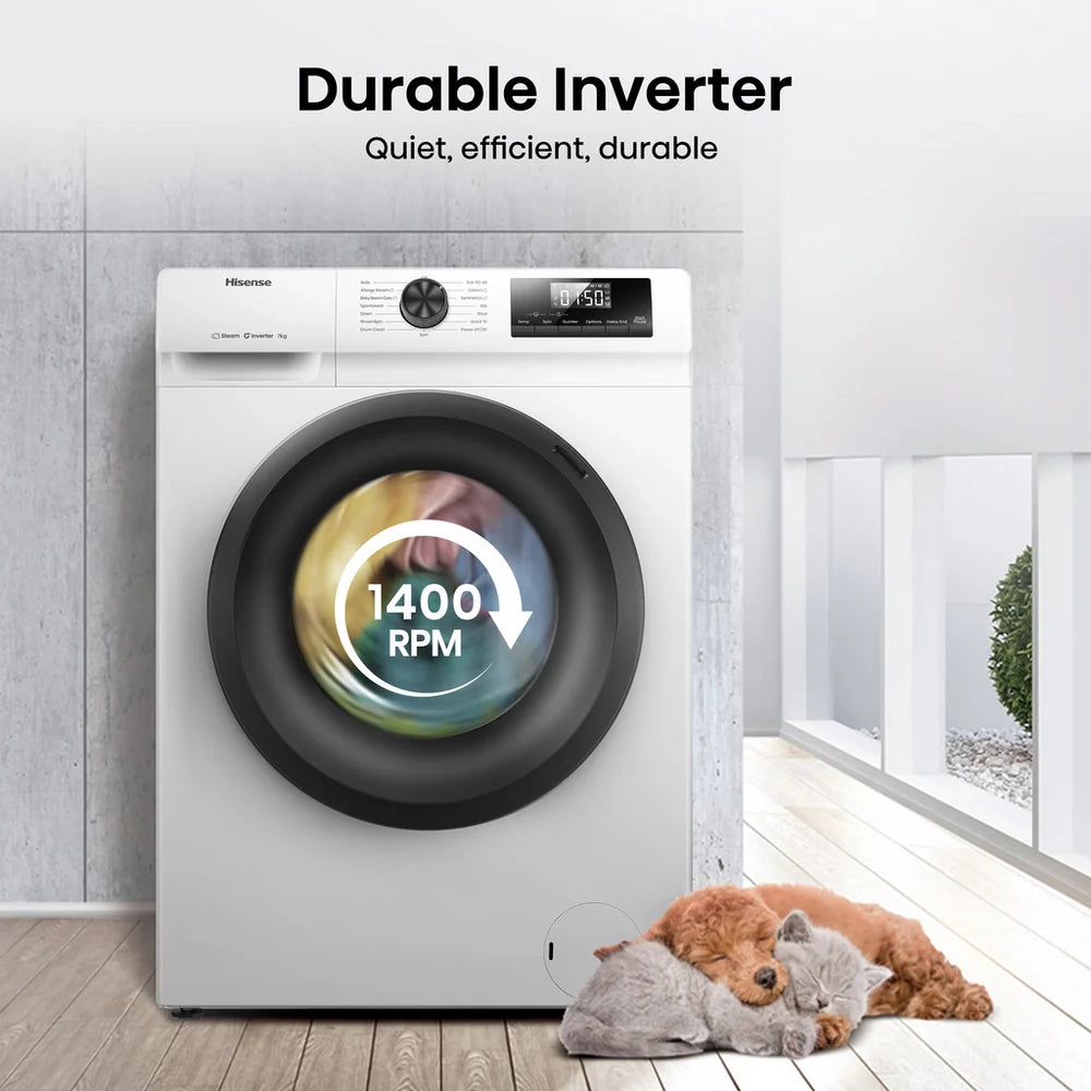 Hisense WF1Q7021BW 7kg 1200 Spin Freestanding Steam Washing Machine White