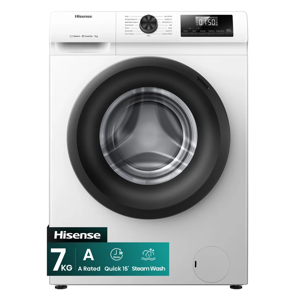 Hisense WF1Q7021BW 7kg 1200 Spin Freestanding Steam Washing Machine White
