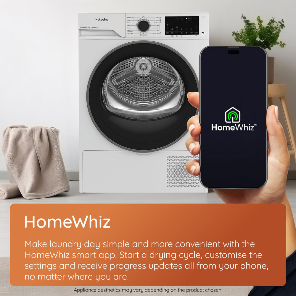 Hotpoint C HD 84M WBS UK 8kg Fabric Care Heat Pump Tumble Dryer with HomeWhiz White CHD84MWBSUK