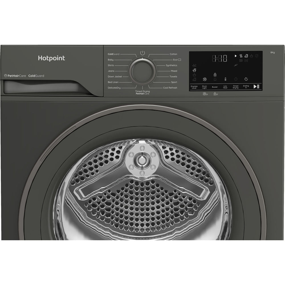 Hotpoint C HSD 82M GG UK Freestanding 8kg Heat Pump Tumble Dryer with PetHairCare Grey CHSD82MGGUK
