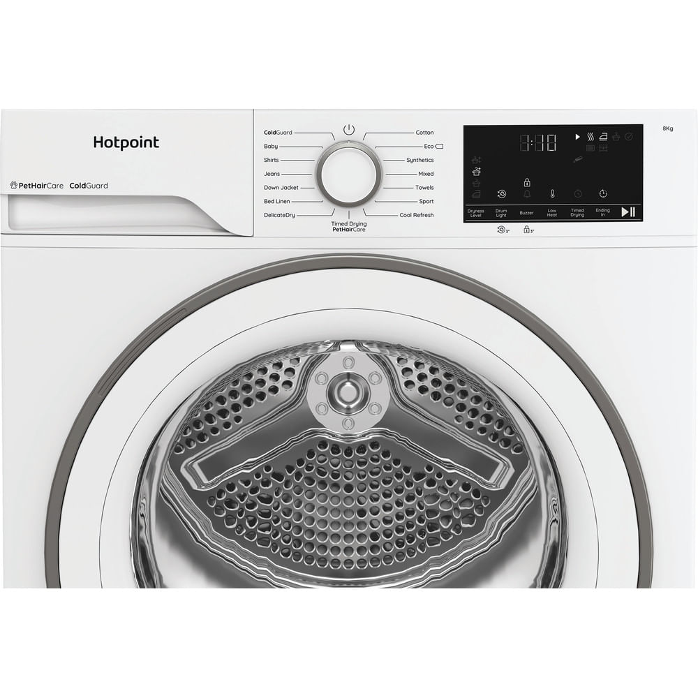 Hotpoint C HSD 82M WW UK 8kg Freestanding Heat Pump Tumble Dryer with PetHairCare White CHSD82MWWUK