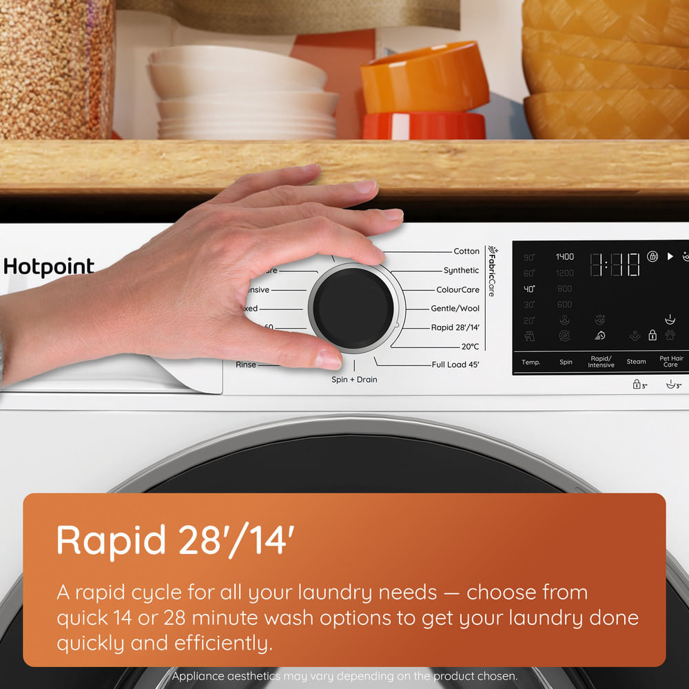 Hotpoint HB 93 CARE UK Fabric Care 1400rpm Washing Machine White with PetHairCare HB93CAREUK