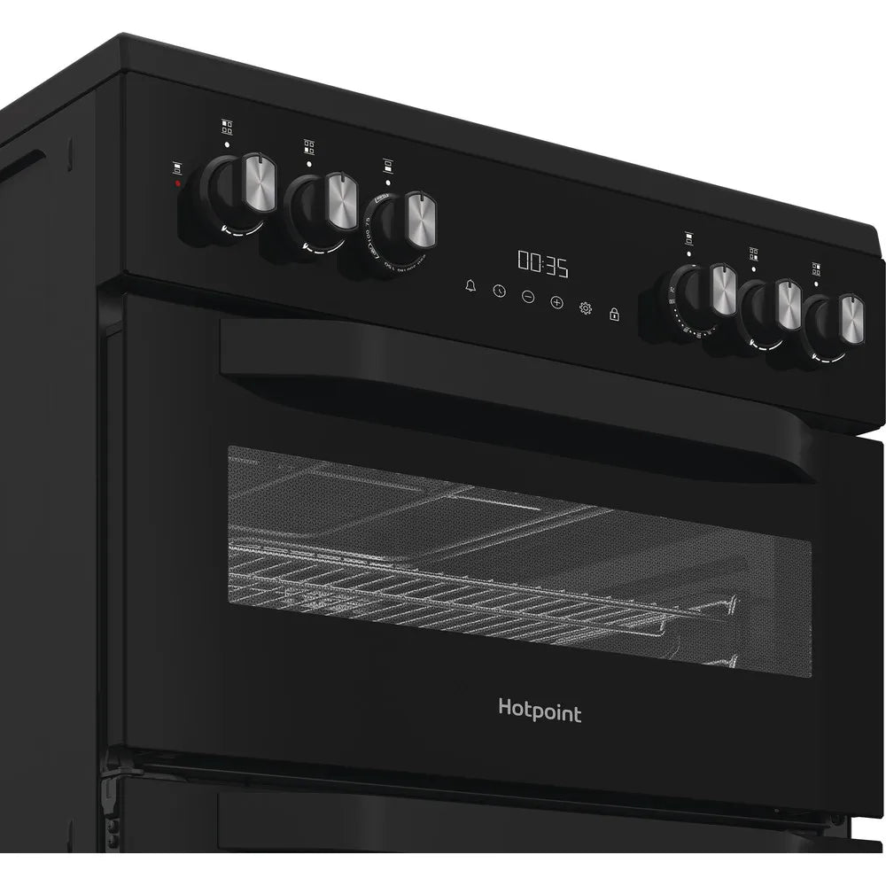 Hotpoint HDD6GDC2B1 60cm Dual Fuel Double Cooker with Glass Lid Black