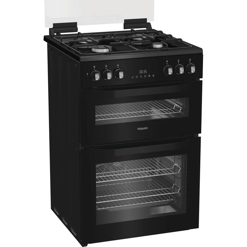 Hotpoint HDD6GDC2B1 60cm Dual Fuel Double Cooker with Glass Lid Black
