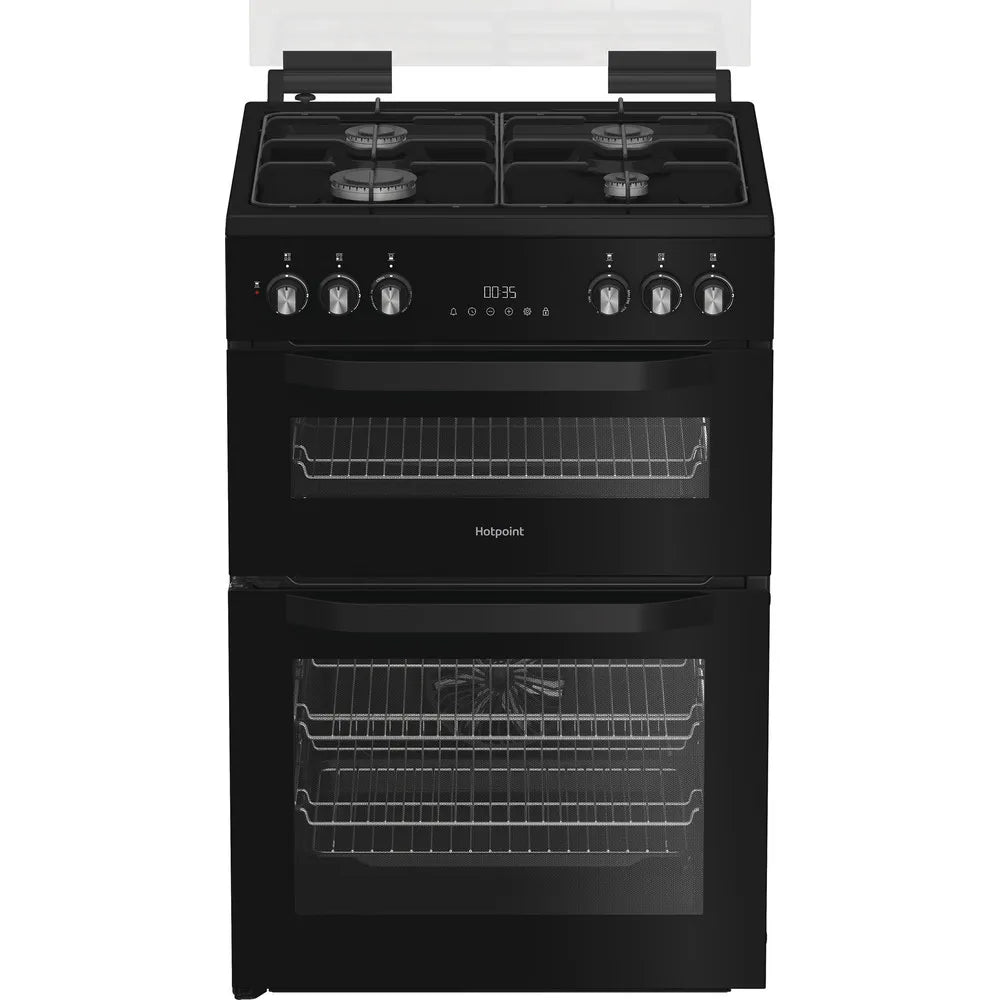 Hotpoint HDD6GDC2B1 60cm Dual Fuel Double Cooker with Glass Lid Black