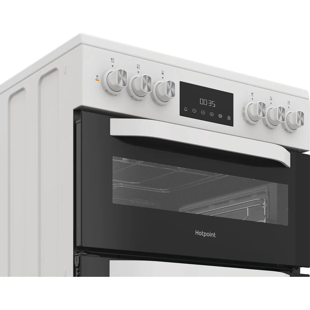 Hotpoint HDD6GDC2W 60cm Dual Fuel Double Cooker with Glass Lid White