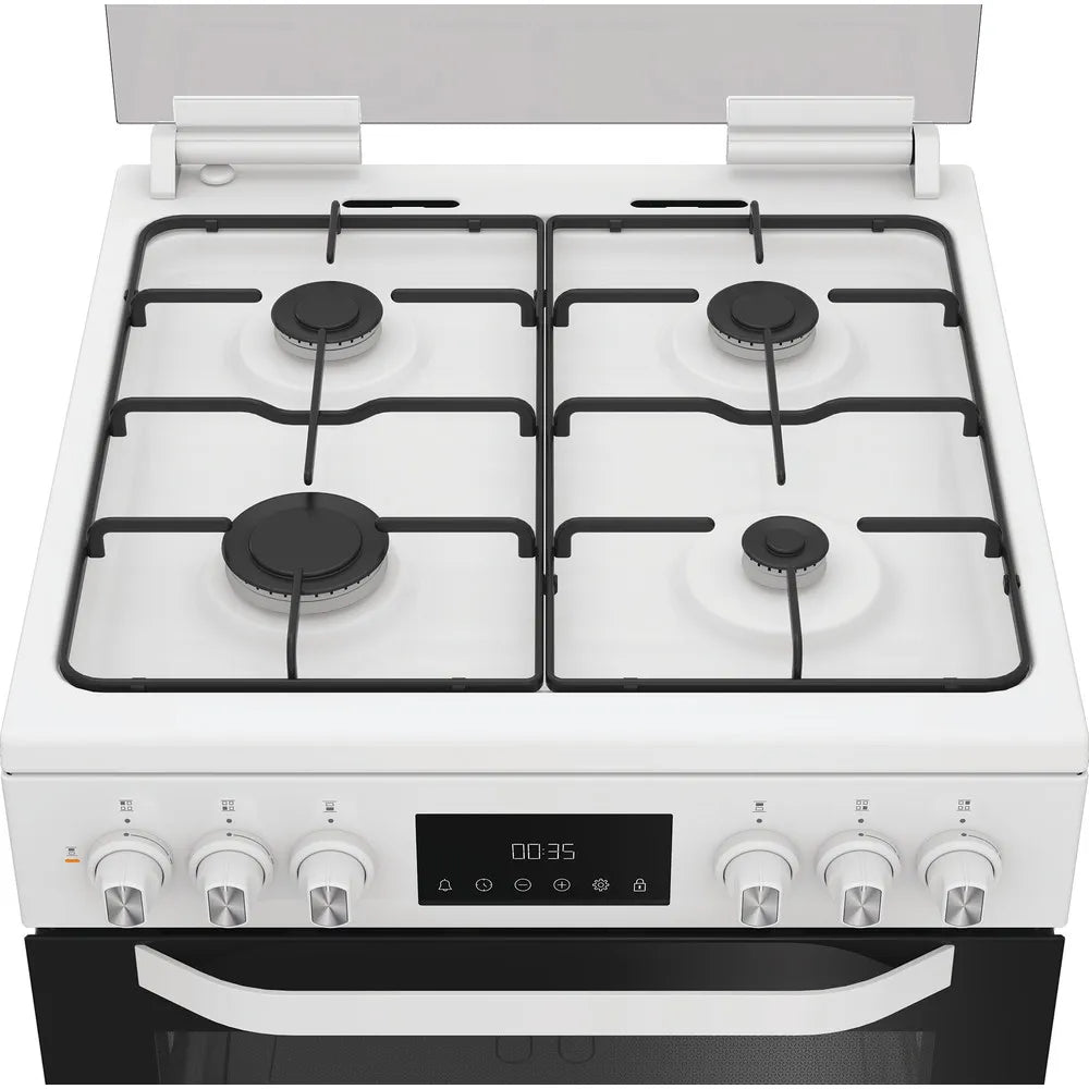 Hotpoint HDD6GDC2W 60cm Dual Fuel Double Cooker with Glass Lid White