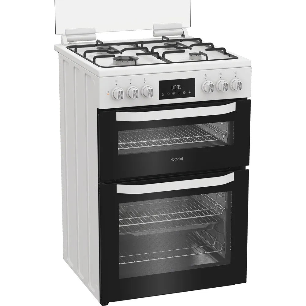 Hotpoint HDD6GDC2W 60cm Dual Fuel Double Cooker with Glass Lid White