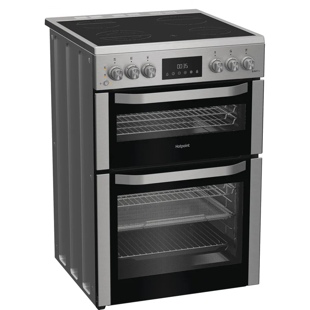 Hotpoint HDE6VDCASX 60cm Electric Double Cooker With Ceramic Hob and Air Fry Stainless Steel