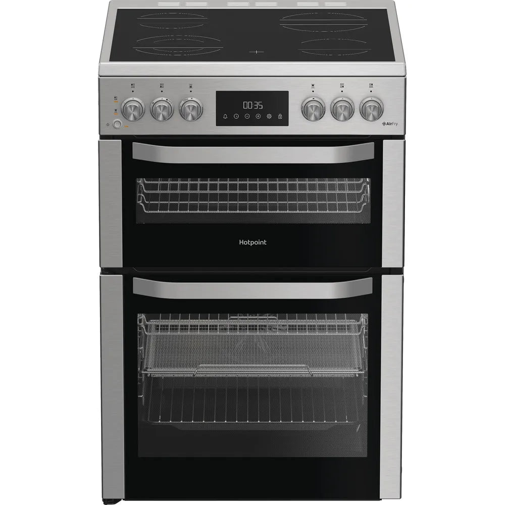 Hotpoint HDE6VDCASX 60cm Electric Double Cooker With Ceramic Hob and Air Fry Stainless Steel