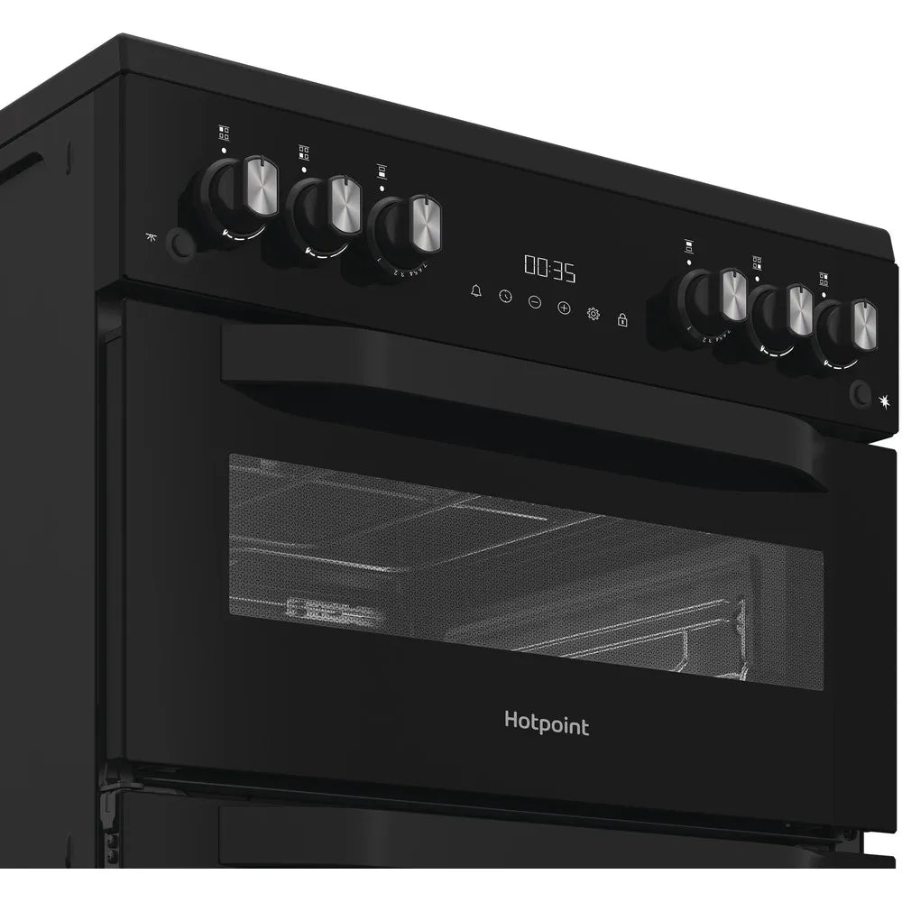 Hotpoint HDG6GDCB1 60cm Gas Double Cooker with Glass Lid Black