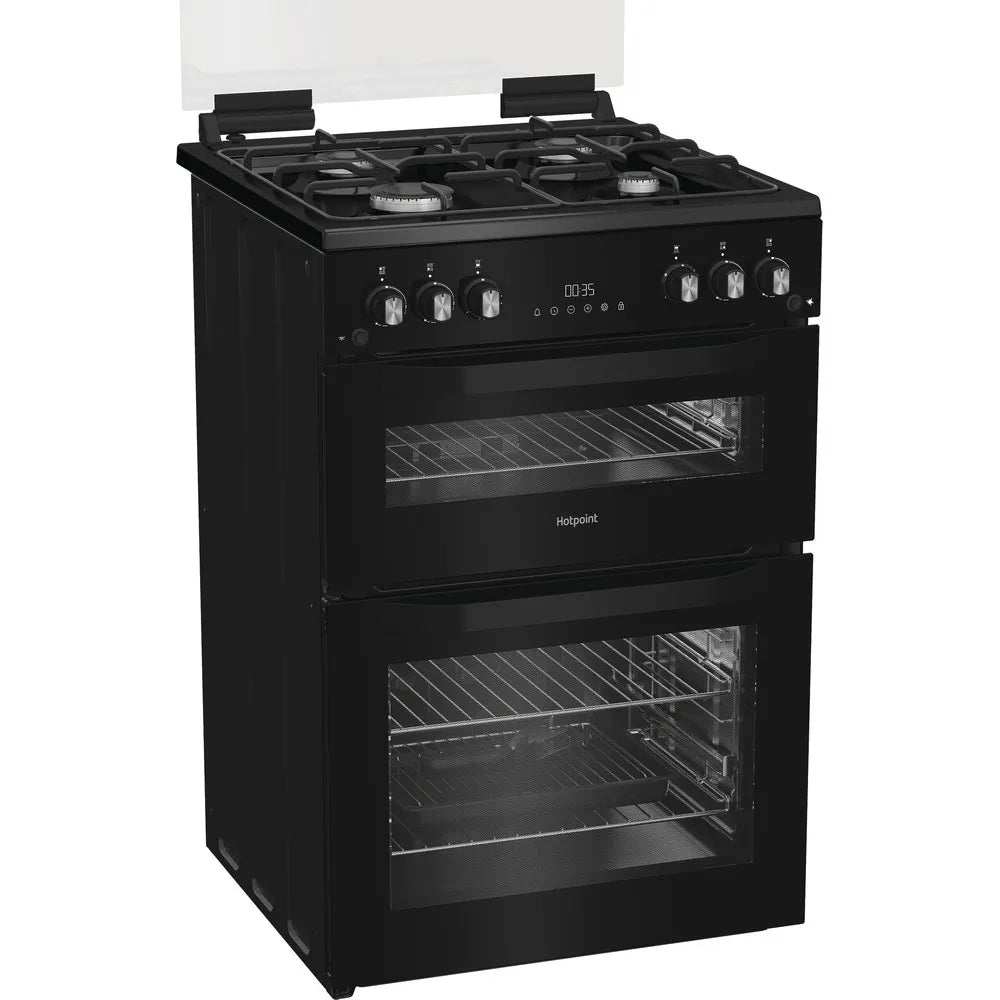 Hotpoint HDG6GDCB1 60cm Gas Double Cooker with Glass Lid Black