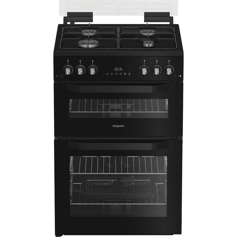 Hotpoint HDG6GDCB1 60cm Gas Double Cooker with Glass Lid Black