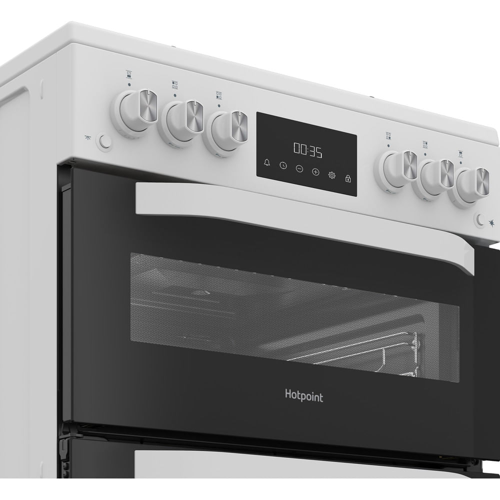 Hotpoint HDG6GDCW 60cm Freestanding Gas Double Cooker with Glass Lid White