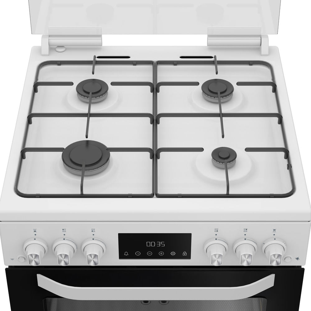 Hotpoint HDG6GDCW 60cm Freestanding Gas Double Cooker with Glass Lid White