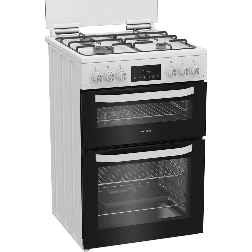 Hotpoint HDG6GDCW 60cm Freestanding Gas Double Cooker with Glass Lid White