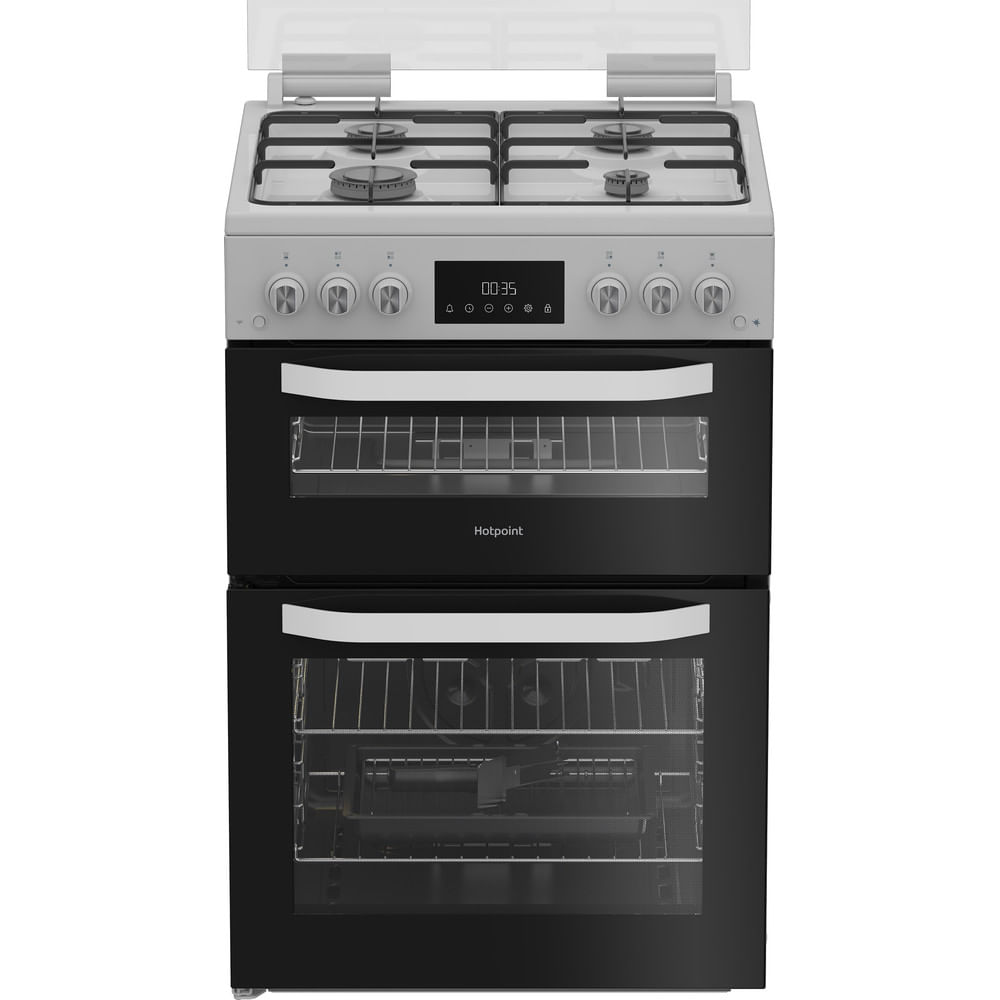 Hotpoint HDG6GDCW 60cm Freestanding Gas Double Cooker with Glass Lid White