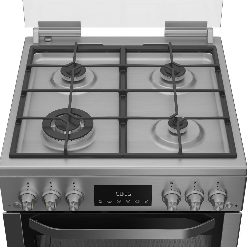 Hotpoint HDG6GDCWX 60cm Gas Double Cooker with Glass Lid Stainless Steel