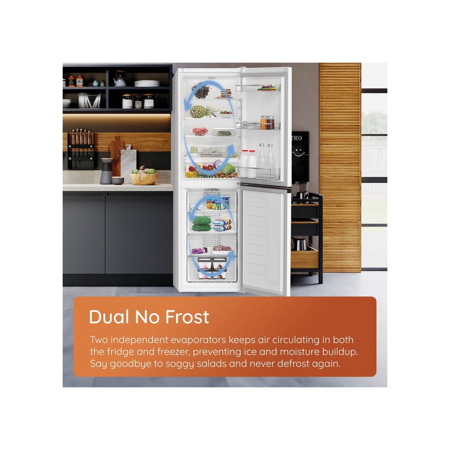 Hotpoint HPK26363WXP4UK Freestanding Dual No Frost Fridge Freezer With Even Flow Inox